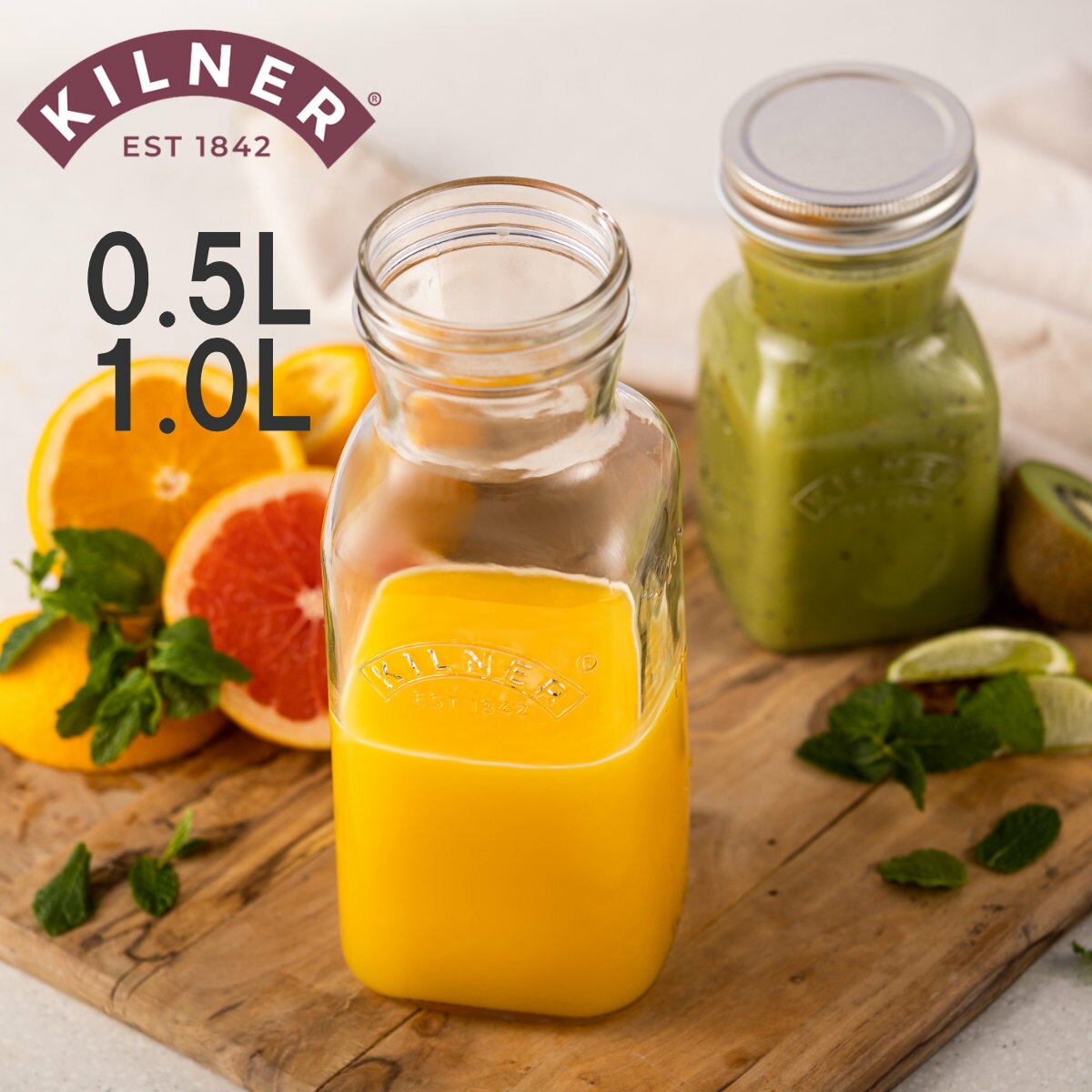 �ԥå��㡼 KILNER Juice & Sauce Bottle 0.5L 1L �� ����ʡ� �ܥȥ� ���塼���ܥȥ� ��¸�� �������б� ���饹�� ����� ...