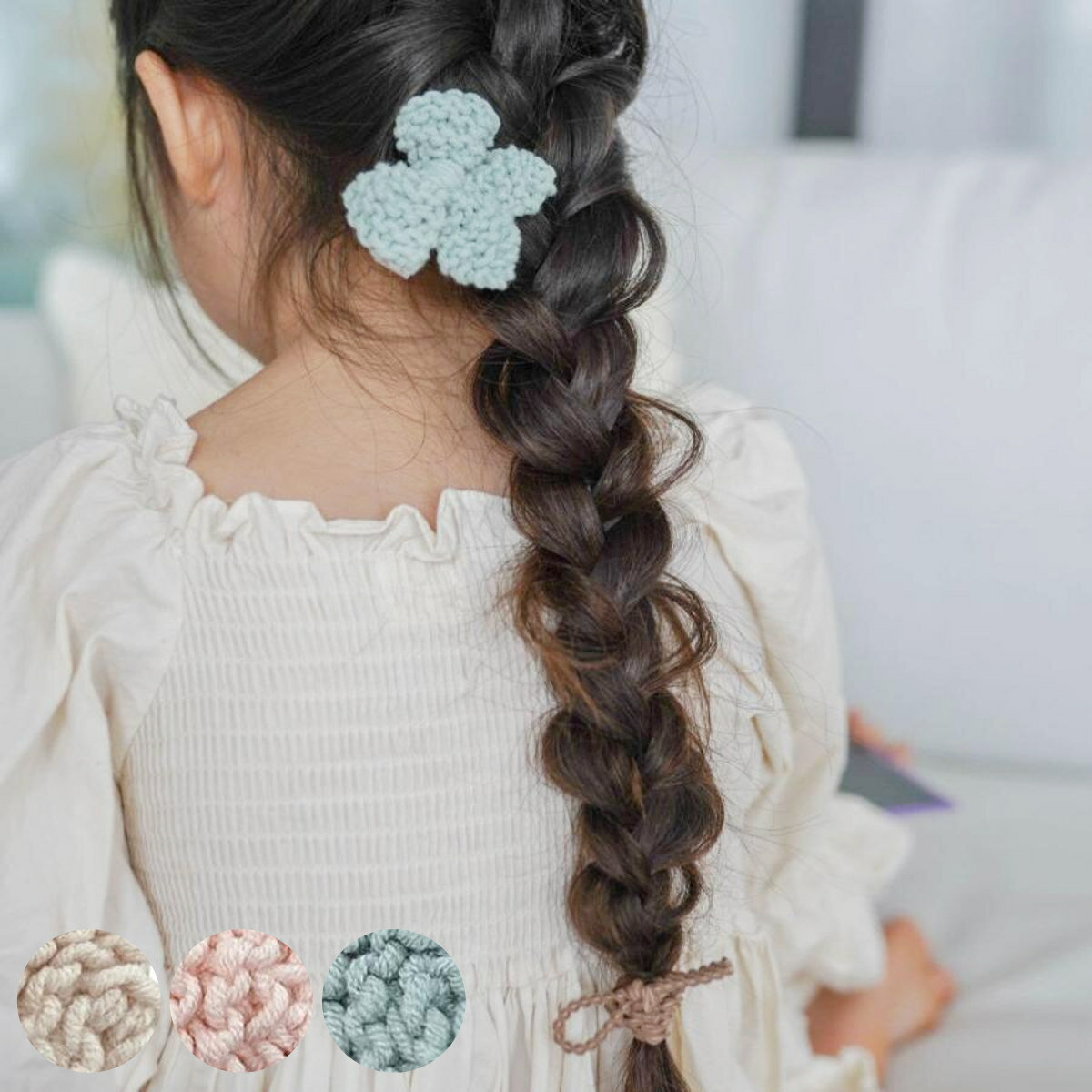 ヘアクリップ ニットリボンクリップ＆ヘアゴムセット ベビー キッズ ギフト （ ヘアアクセサリー ク ...