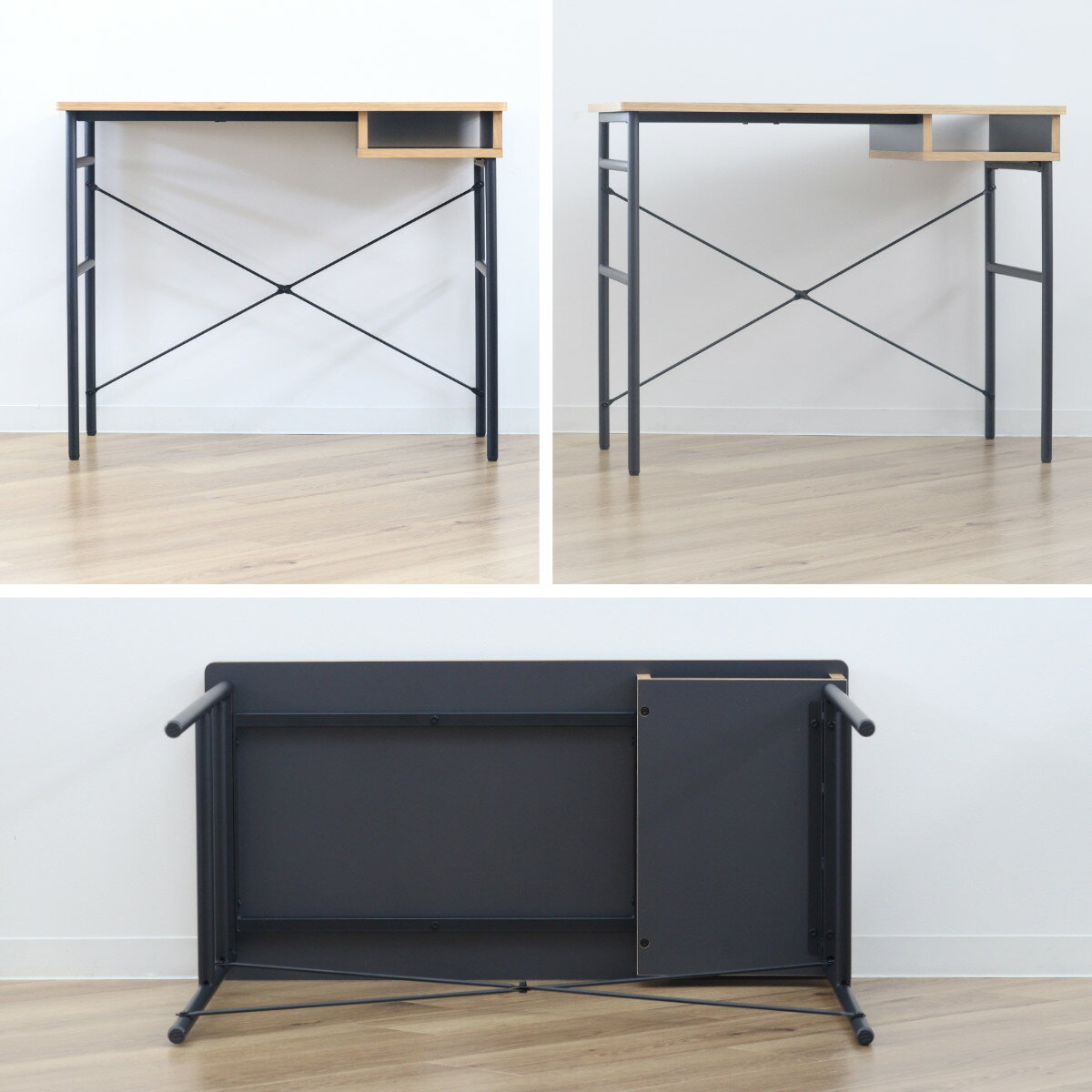 ワークデスク 幅90cm 棚付 木製 メラミン スチール ( パソコンデスク PCデスク 幅 90 奥行45 収納 スリム ブラック 勉強机 学習机 在宅 作業机 作業台 平机 シンプルデスク コンパクト ) [2]