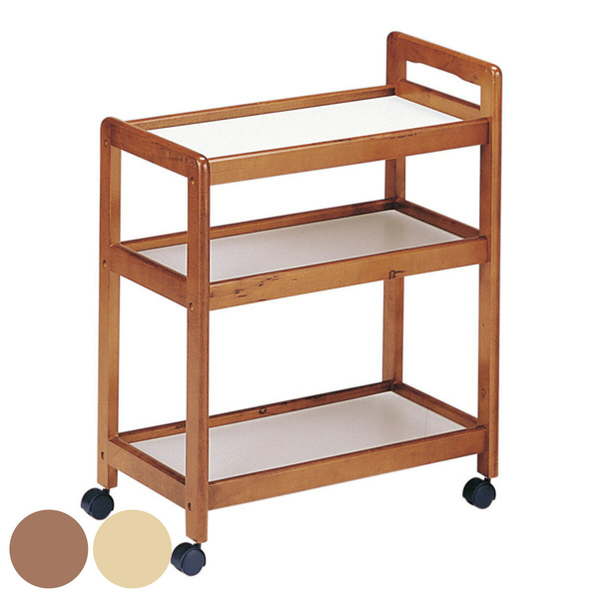 キッチンワゴン 幅58.5cm 3段 キャスター付 木製ワゴン （ キッチン 収納 天然木 台所 北欧 ワゴン 配..