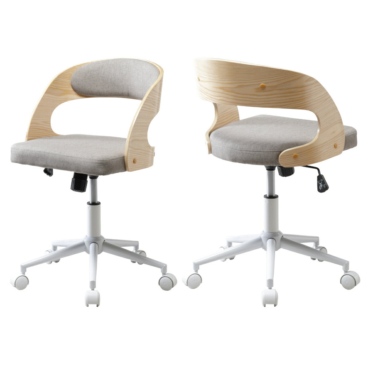 デスクチェア 昇降式 座面高41.5～49.5cm ジェシー ホームチェア ( チェア 椅子 高さ調節 キャスター付き ワークチェア 曲木 ファブリック 布 シンプル 異素材 ) [3]