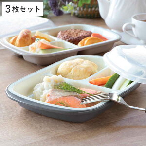 【先着】最大400円OFFクーポン有！ ランチプレート フタ付き プラスチック 食器 仕切り付き 皿 楽弁 角型 日本製 同色3個セット （ 電子レンジ対応 食洗機対応 仕切り皿 深め 軽い ふた付き ランチ皿 ワンプレート 仕切 蓋付き ）