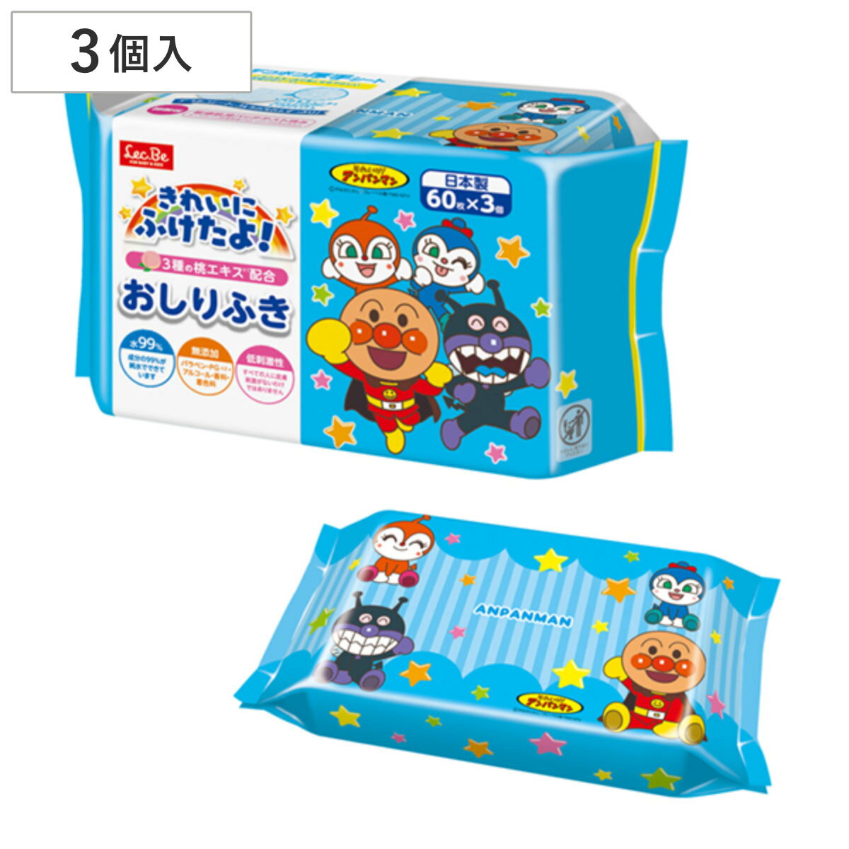 おしりふき 60枚×3個組 アンパンマン （ 純水99％ 日本製 おしり拭き ウェットシート ウェッ ...