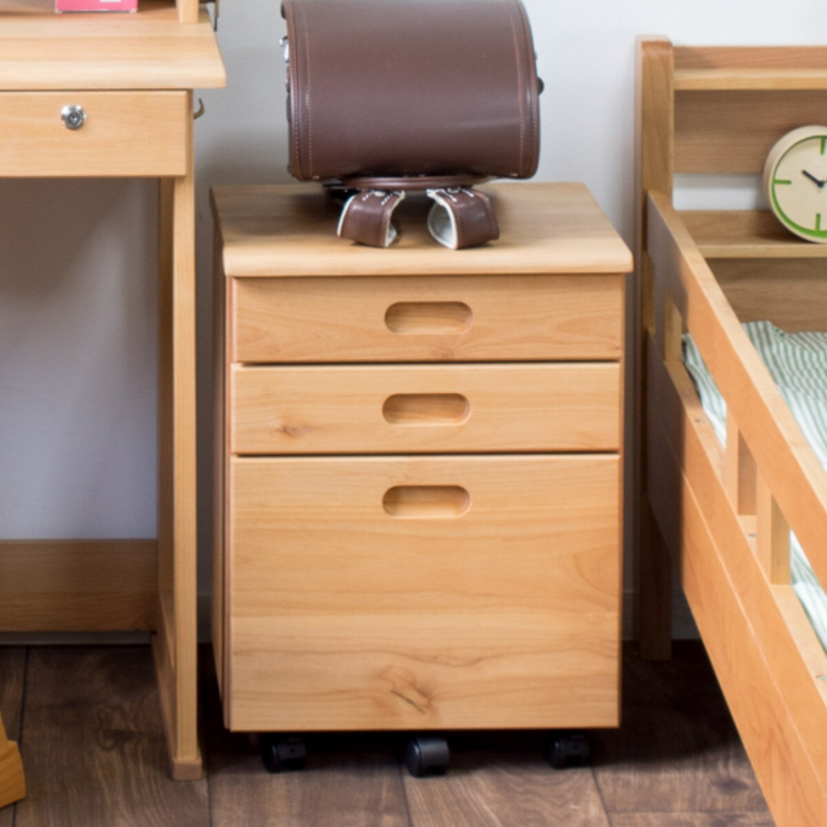 デスクワゴン キャスター付 3段 幅42cm フォレスト （ ワゴン サイドワゴン 引き出し 収納 デスク横 デスク下 サイドチェスト 脇机 キャビネット サイドキャビネット 書類 整理 整頓 ランドセル置き シンプル ）