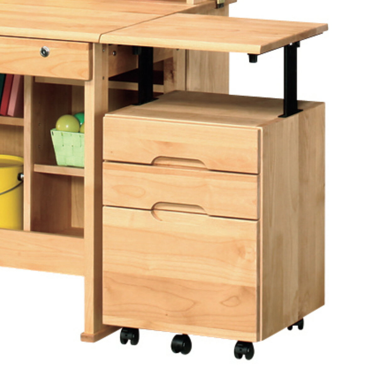 デスクワゴン 昇降付 キャスター付 3段 幅42cm レオ （ ワゴン サイドワゴン 天板 高さ調節 引き出し 収納 デスク横 デスク下 サイドチェスト 脇机 キャビネット サイドキャビネット 書類 整理 整頓 ランドセル置き シンプル ）