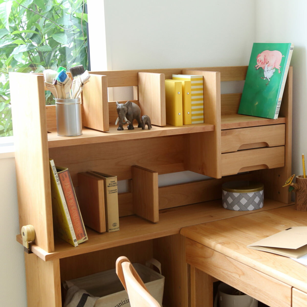 オープンラック 上棚のみ レオ用 （ 上棚 デスク用 机上棚 ラック 棚 収納 木製 天然木 学習デスク 机 勉強机 取り付け 対応 引き出し付き 小物収納 本棚 本立て シンプル 教科書 本 学習教材 ブックエンド 完成品 ）