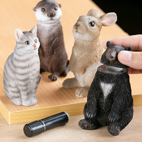 印鑑ケース スタンド 動物 印鑑立て （ はんこケース 印鑑スタンド スタンプケース アニマル 卓上 インテリア 雑貨 置物 オブジェ 印鑑 はんこ 収納 玄関 かわいい マグネット式 ）のサムネイル