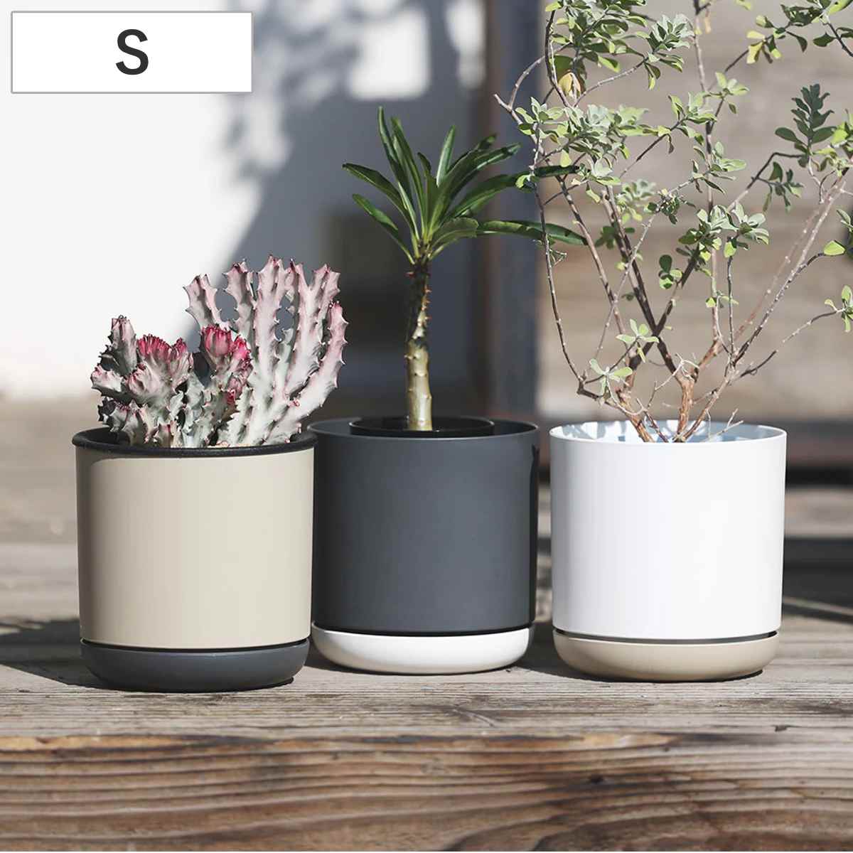 植木鉢 エスジーアイポット S 5号 受け皿付き （ フラワーポット プラントポット プランターポット 鉢 鉢植え インテリア 植え替え おしゃれ 観葉植物 多肉植物 サボテン 園芸 受け皿 水抜き穴 自動吸水 リサイクル 丸型 ）