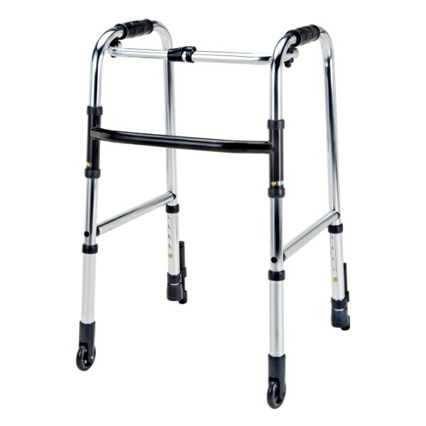 アルミ製歩行器 ミニタイプ 固定型 前輪固定キャスター付 非課税 （ 送料無料 歩行器 室内用 歩行補助 軽量 頑丈 折り畳み 折りたたみ 折畳み シルバー 福祉器具 けが リハビリ ）