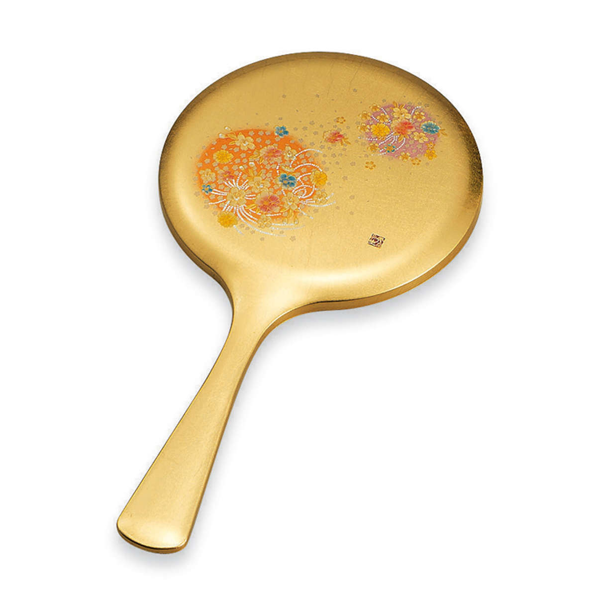 手鏡 箔工芸 花丸 山中塗 和風 （ 和柄 ミラー かがみ 鏡 ハンドミラー 山中漆器 蒔絵 漆芸 金箔 かわいい 花柄 コンパクト 小さい 身だしなみ インテリア小物 メイク直し メイク鏡 インテリア アンティーク プレゼント ）