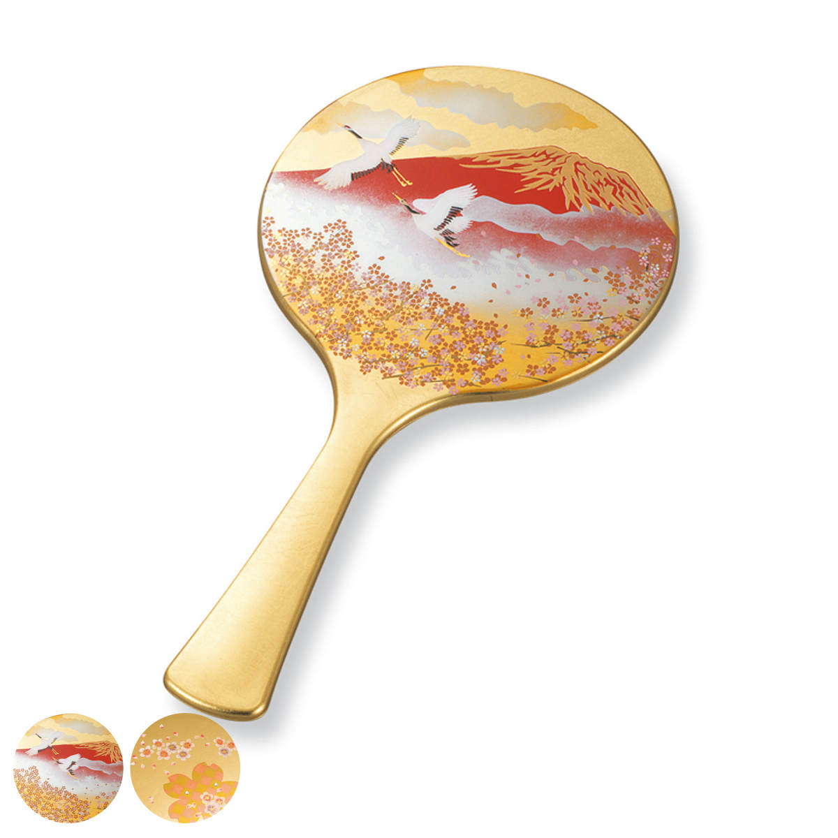 手鏡 雅手鏡 中 箔工芸 山中塗 和風 （ 和柄 ミラー かがみ 鏡 ハンドミラー 山中漆器 金箔 蒔絵 漆芸 富士 桜 コンパクト 小さい かわいい 身だしなみ インテリア小物 メイク直し メイク鏡 インテリア 日本 鶴 ）