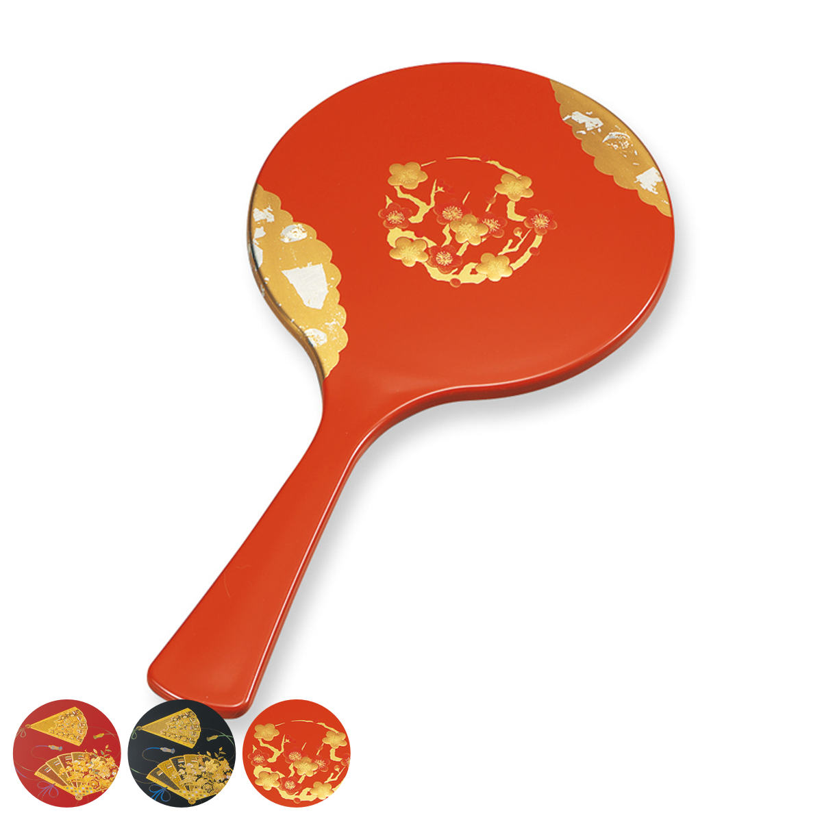 手鏡 雅手鏡 中 天上の舞 山中塗 和風 （ 和柄 ミラー かがみ 鏡 ハンドミラー 山中漆器 黒 朱 梅 蒔絵..