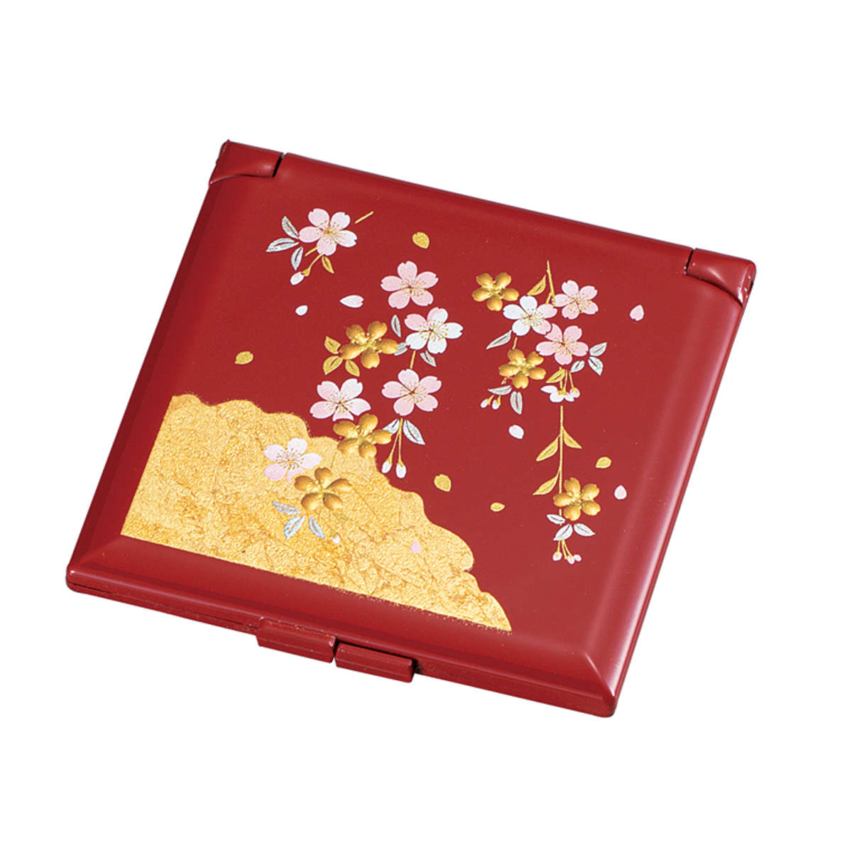 コンパクトミラー 角コンパクトミラー 箔工芸 祥雲桜 山中塗 和風 （ ミラー 手鏡 コンパクト おしゃれ 折りたたみ 携帯用 小さい 小さめ 鏡 ハンドミラー かわいい 拡大鏡 持ち運び ラウンド 四角 角型 大人 レトロ 身だしなみ ）