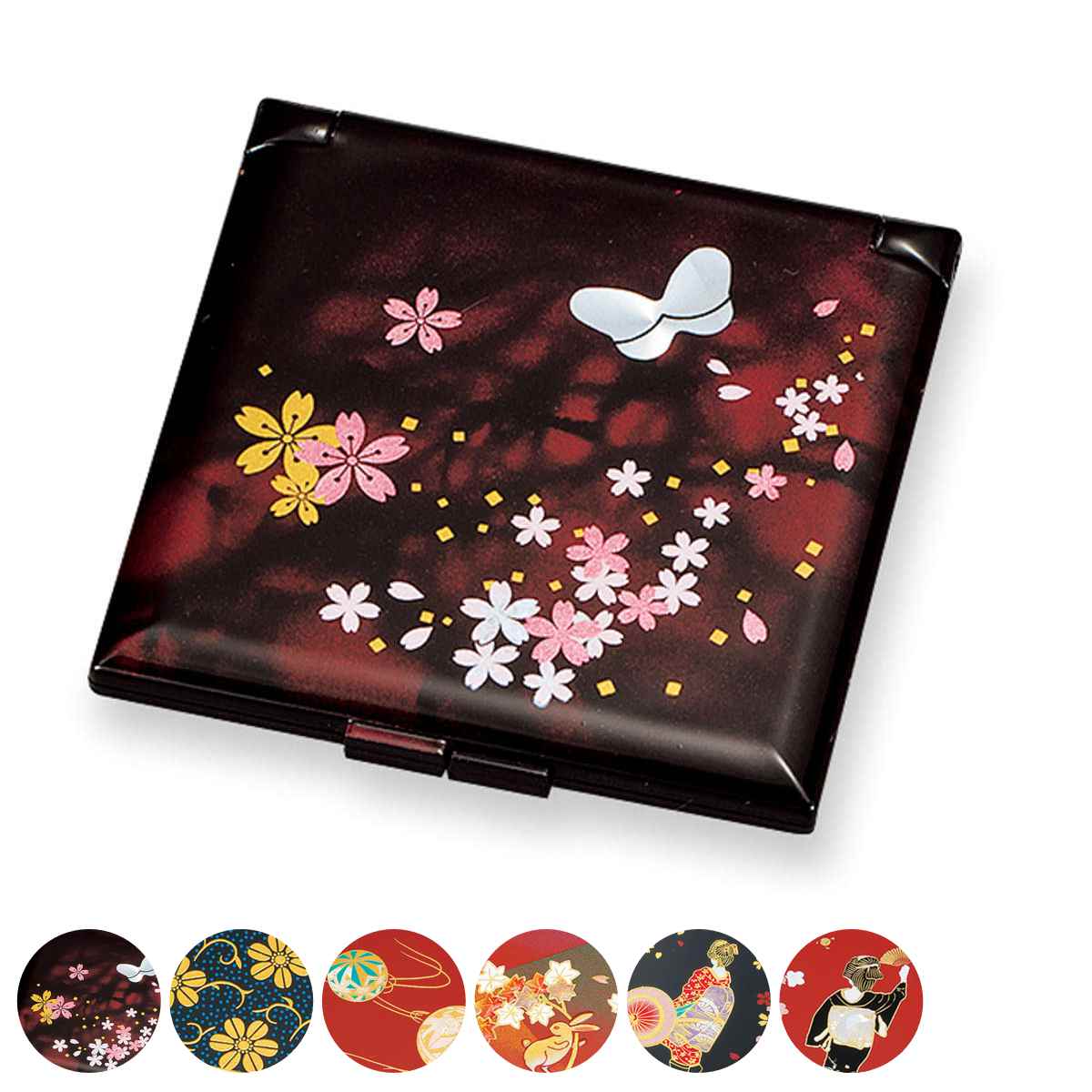 コンパクトミラー 角コンパクトミラー 山中塗 和風 （ ミラー 手鏡 コンパクト おしゃれ 折りたたみ 携帯用 小さい 小さめ 鏡 ハンドミラー かわいい 拡大鏡 持ち運び ラウンド 四角 角型 大人 レトロ 身だしなみ ）