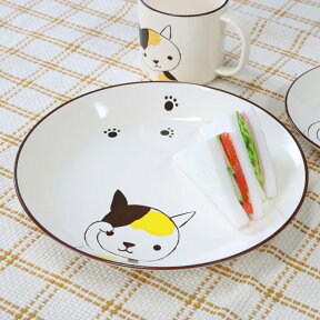 プレート 23cm 大 Helloあにまる ねこ 皿 食器 日本製 （ 電子レンジ対応 皿 食洗機対応 中皿 取り皿 猫 ネコ 猫柄 三毛猫 取皿 うつわ 器 ）