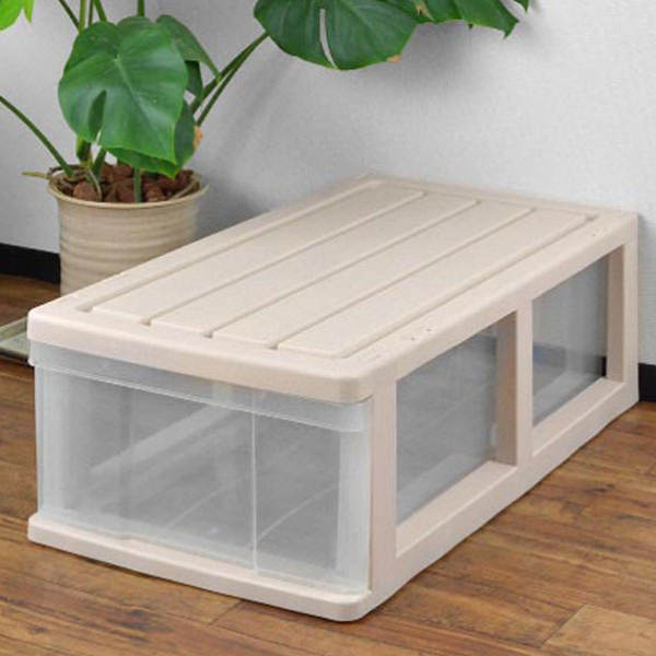 収納ケース 押入れ収納ケース 1段 引き出し 奥行74cm ベージュ プラスチック （ 押入れ収納 収納ボック..