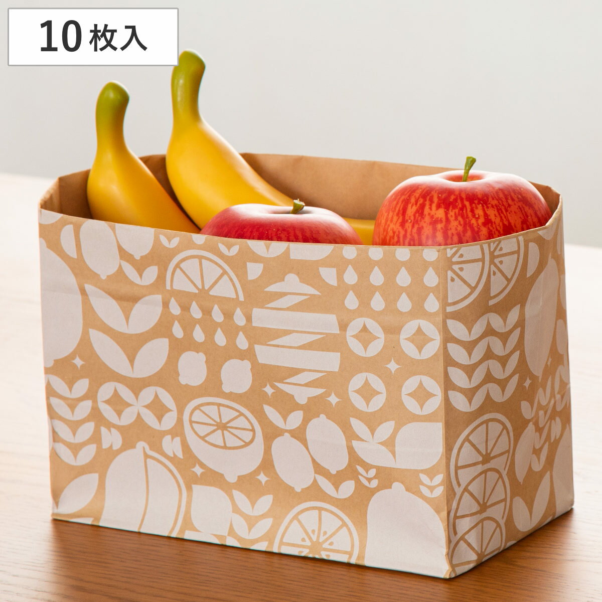 冷蔵庫収納 紙製ストッカー レモン柄 10枚入 （ 収納袋 野菜室 冷蔵庫 紙袋 耐水 日本製 耐水紙 収納 自立 ペーパーバッグ クラフト紙 ストッカー マチ広 区分け 整理 高さ調節 持ち運び 鉢カバー かわいい ）のサムネイル