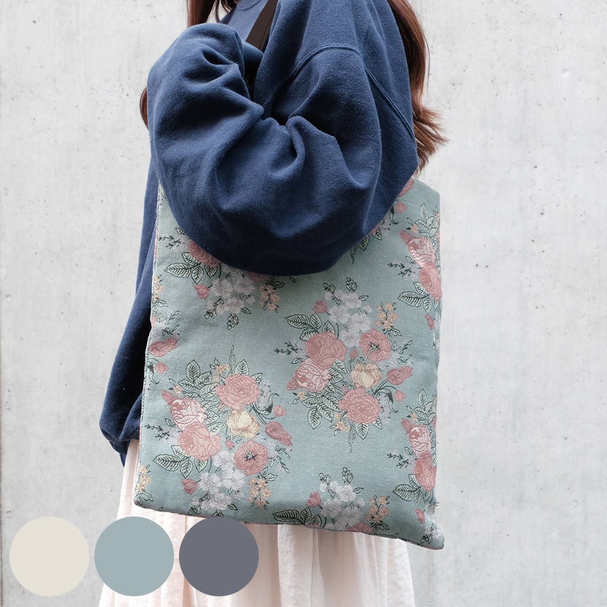 トートバック エコバック ジャガード織り 花柄 （ A4 トート 手提げバッグ かばん 鞄 肩掛け 留め具付き マグネット レディース 大人 かわいい おしゃれ プレゼント 雑貨 通勤 通学 買い物 ）