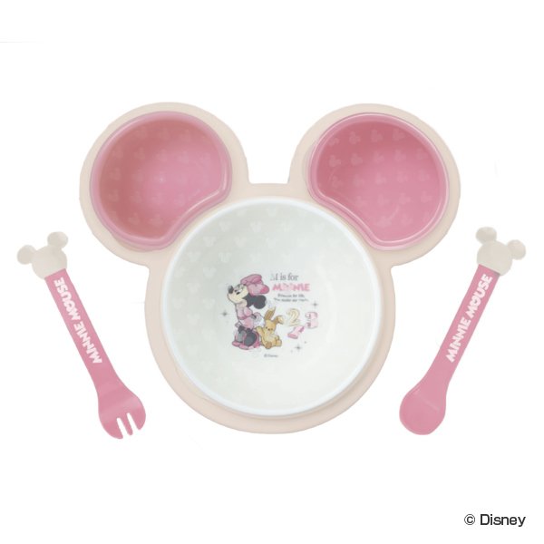 ディズニー 食器 離乳食 食器 セット ミニーマウス ワンプレート ピンク ベビー ディズニー 日本製 （ 食器セット ベビー食器 スプーン フォーク 電子レンジ対応 ミニー 軽い 食洗機対応 キッズ 子ども プラスチック 赤ちゃん 皿 小皿 ）