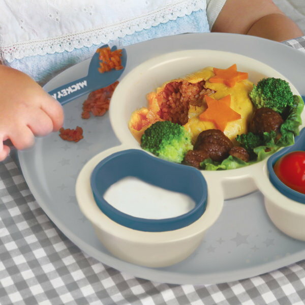 離乳食 食器 セット ミッキーマウス ワンプレート プレート付 ブルー ベビー ディズニー 日本製 （ 食器セット ベビー食器 スプーン フォーク ミニー 電子レンジ対応 軽い 食洗機対応 キッズ 子ども プラスチック 赤ちゃん 皿 小皿 ）
