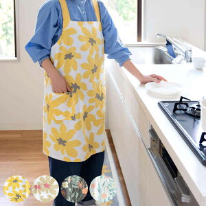 エプロン ラ・エミーズ クッカ ボタニカル 井上絵美 ( LA AMYS キッチンエプロン 台所エプロン バッククロス フリークロス 綿100% ポケット付き 胸当てエプロン かぶるだけ たすき掛け 大人用 レディース インド綿 )