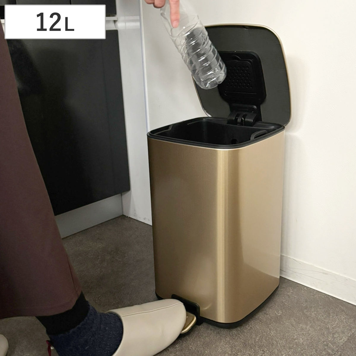 ゴミ箱 12L JAVA ステンレス製 ペダル （ ごみ箱 12リットル ふた付き 小さい ステンレス ペダル式 インナーボックス付き キッチン 部屋用 消臭剤ポケット付き ）