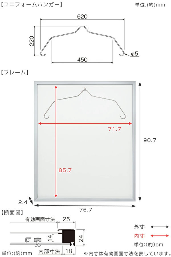 ユニフォーム 収納 ユニフォーム額 L217 Mサイズ （ 送料無料 ワイド 額 ディスプレイ 額縁 ユニフォームケース 壁掛け コレクション ディスプレイケース 飾る ハンガー Tシャツ 額装 インテリア ）