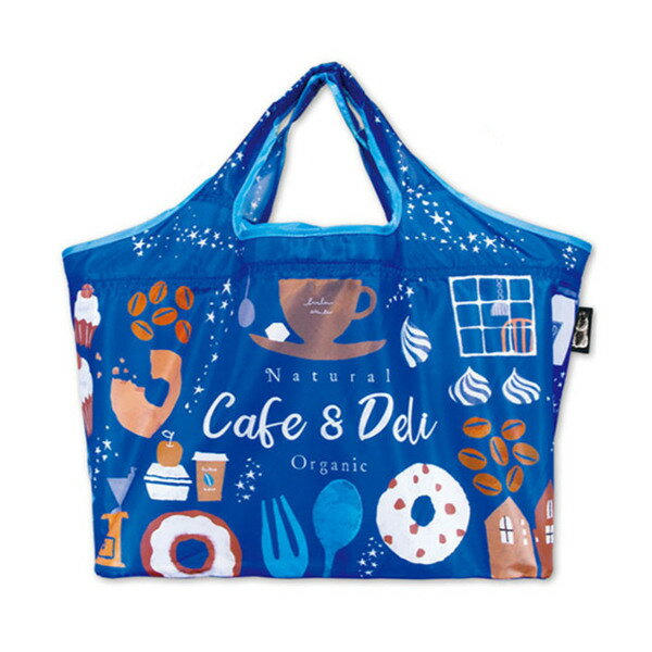 エコバッグ レジカゴ型 折り畳み式 ショッピングバスケットバッグ Cafe and Deli （ レジカゴ コンパクト 折りたたみ マイバッグ お買い物バッグ レジバッグ 巾着 内ポケット付き 大容量 レジ袋 ）