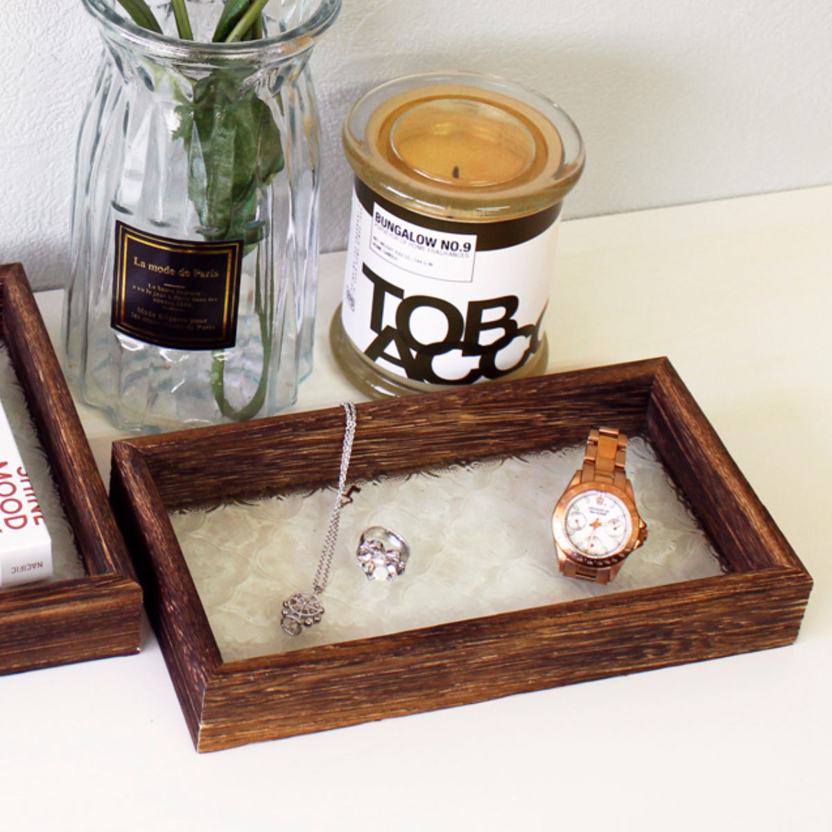 アクセサリートレイ ベゴニア レトロガラストレイ S ( アクセサリー トレー トレイ ガラス 木製 おしゃれ ベゴニア柄 小物入れ 収納 レトロ 花柄 アクセ...