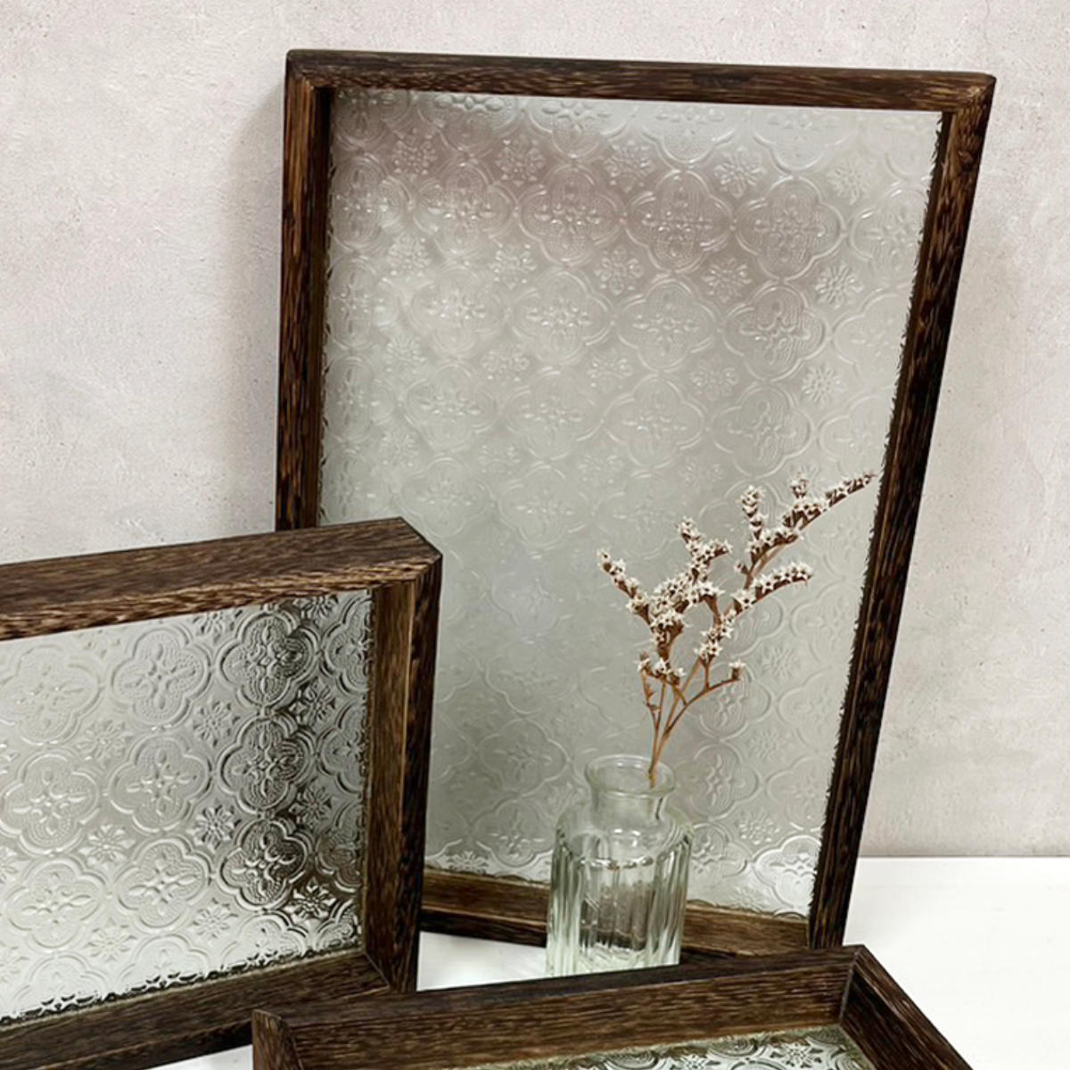 アクセサリートレイ ベゴニア レトロガラストレイ L ( アクセサリー トレー トレイ ガラス お盆 木製 おしゃれ ベゴニア柄 小物入れ 収納 レトロ 花柄 ...