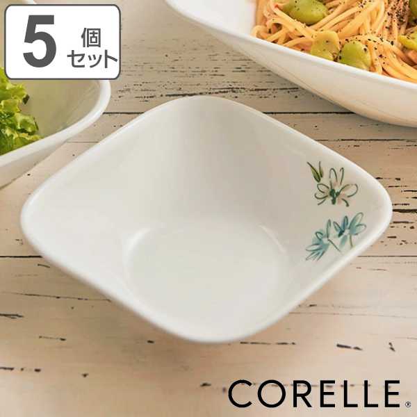 ボウル 13cm スクエア コレール CORELLE フェアリーフローラ 5個セット （ 食洗機対応 電子レンジ対応 オーブン対応 シリアルボウル サラダボウル 白 耐熱 白い食器 深皿 角皿 取皿 フルーツ デザート 鉢 花柄 洋食器 おしゃれ ）