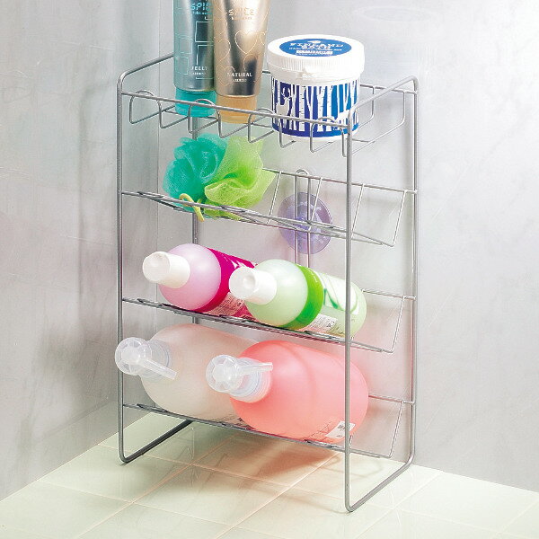 ボトルラック 4段 バススタイル ダブルコーティング シャンプーボトルラック バスラック （ バス収納 ボトルスタンド スタンド 収納 ディスペンサー ボトル チューブ 小物 棚 省スペース 整理 ラック 滑り止め さびにくい 吸盤 ）のサムネイル