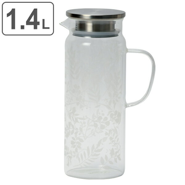 ピッチャー 冷水筒 1.4L クールテイスト 耐熱ガラス 麦茶ポット お茶ポット 水差し （ 麦茶 ポット ガラス 熱湯 冷茶 ジャグ 冷水ポット ドリンクピッチャー 麦茶入れ おしゃれ かわいい 植物柄 ボタニカル ）のサムネイル
