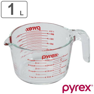 PYREX 計量カップ 1L 耐熱ガラス 取っ手付き メジャーカップ （ パイレックス 耐熱 ガラス 1 リットル 計量 カップ 目盛 食洗機 電子レンジ オーブン 対応 冷凍 冷蔵 保存 オーブン対応 強化ガラス 目盛り付き 調理 衛生的 ）