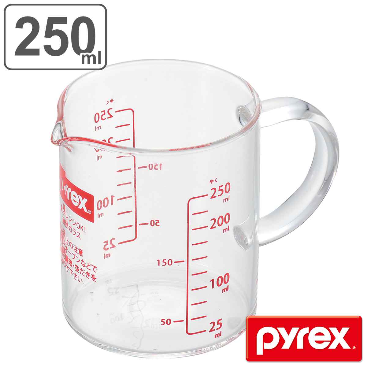 計量カップ 250ml 耐熱ガラス パイレックス PYREX メジャーカップ ハンドル付き （ 計量コップ 計量 カップ 耐熱 食洗機 レンジ 対応 計量器具 目盛り付き 食洗機対応 電子レンジ対応 冷凍対応 強化ガラス 製菓道具 お菓子作り ）のサムネイル