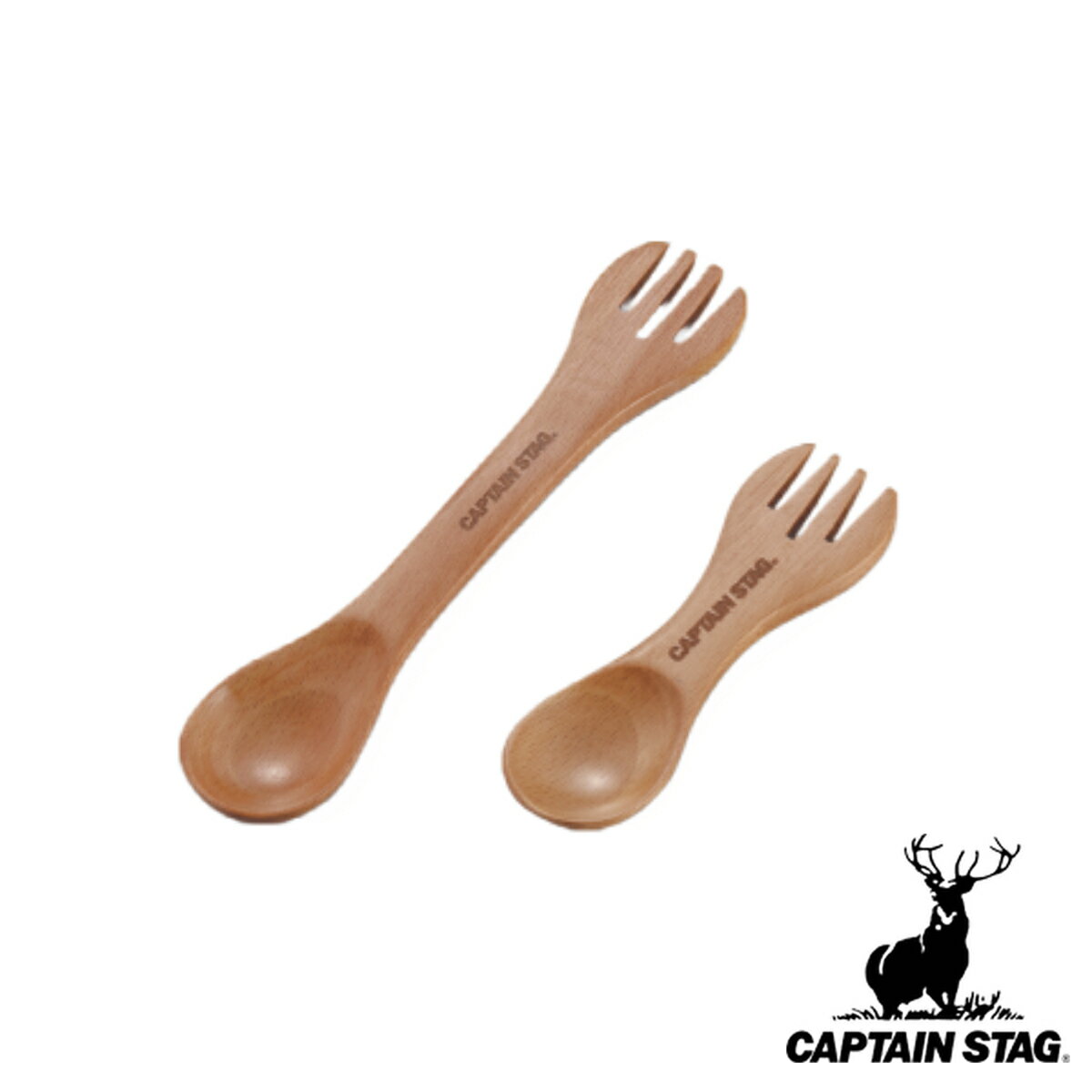 スプーン＆フォークセット ウッドブレス キャプテンスタッグ （ CAPTAIN STAG カトラリー 木製 スプーン フォーク 木 木目 天然木 兼用 アウトドア キャンプ バーベキュー 持ち運び 軽い おしゃれ ）