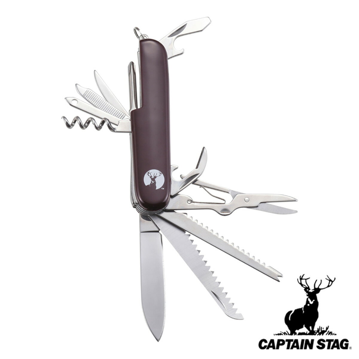 マルチツール13 CS 全13機能 キャプテンスタッグ （ CAPTAIN STAG ドライバー 栓抜き 缶切り ハサミ ウロコ取り ノコギリ コルク抜き ヤスリ ナイフ 折りたたみ 携帯 アウトドア キャンプ はさみ やすり 多機能 ツール ステンレス ）のサムネイル