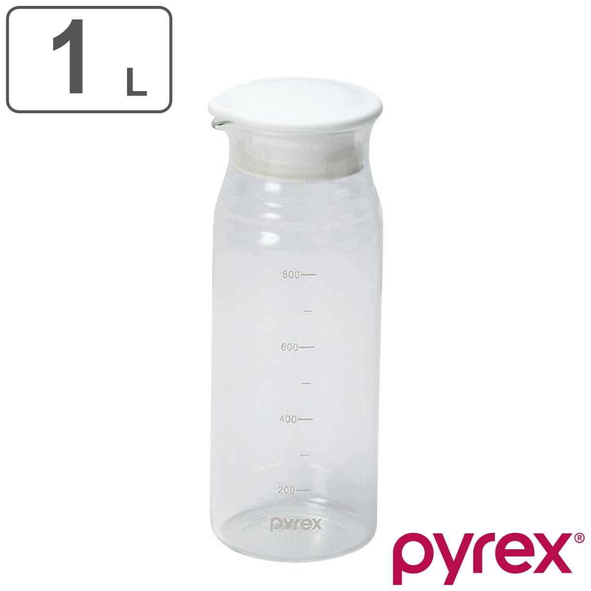 ポット ピッチャー 冷水筒 1L Pyrex パイレックス クールポット 耐熱ガラス （ 水差し ジャグ ドリンクピッチャー ガラス 耐熱 熱湯 目盛り付き ウォーターポット 麦茶ポット 目盛り 麦茶 冷茶 おしゃれ ）のサムネイル