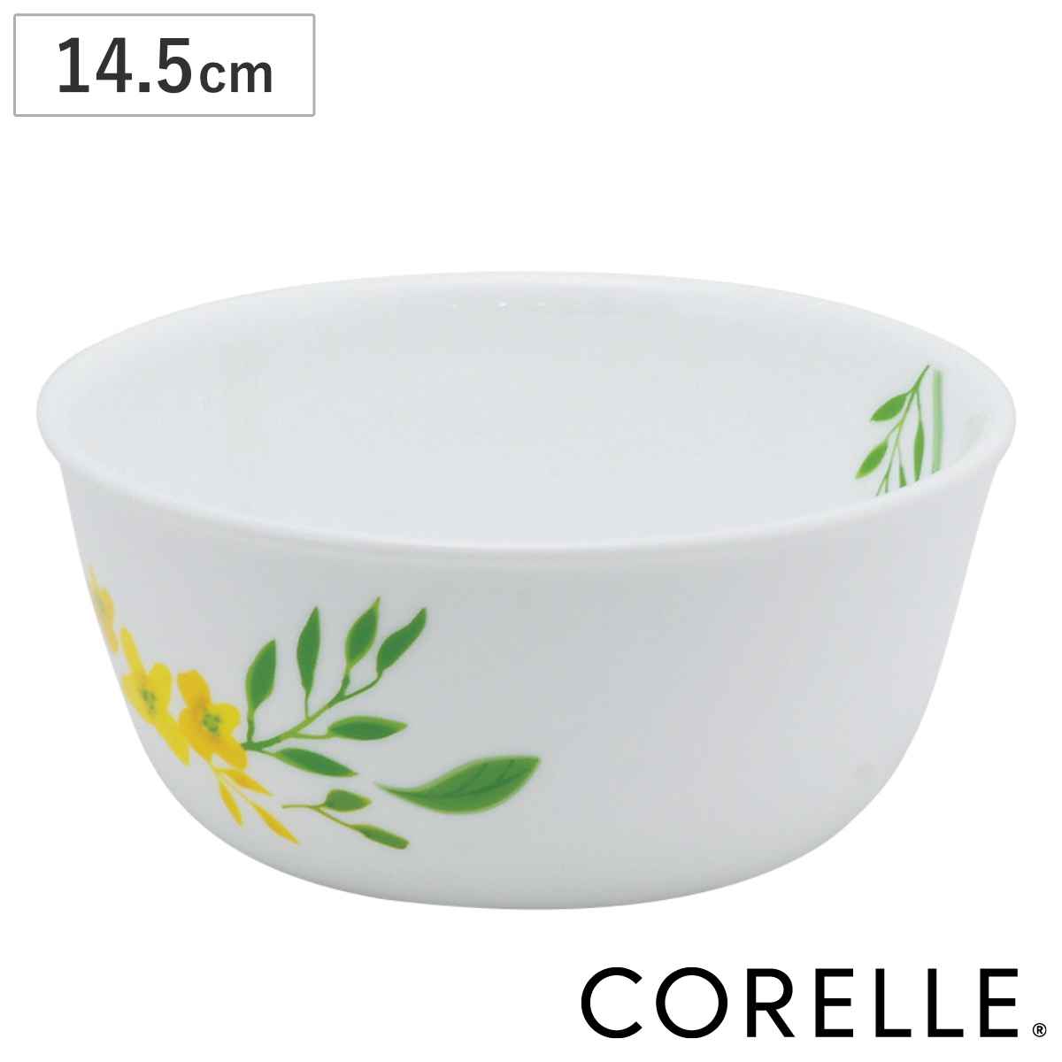 Glass - ボウル 14.5cm CORELLE ノーブルイエロー 強化ガラス （ コレール 食洗機対応 電子レンジ対応 オーブン対応 耐熱 皿 深鉢 食器 お皿 深皿 中鉢 丸 マルチボウル サラダ スープ 汁もの 洋食器 花 柄 割れにくい 白 ）