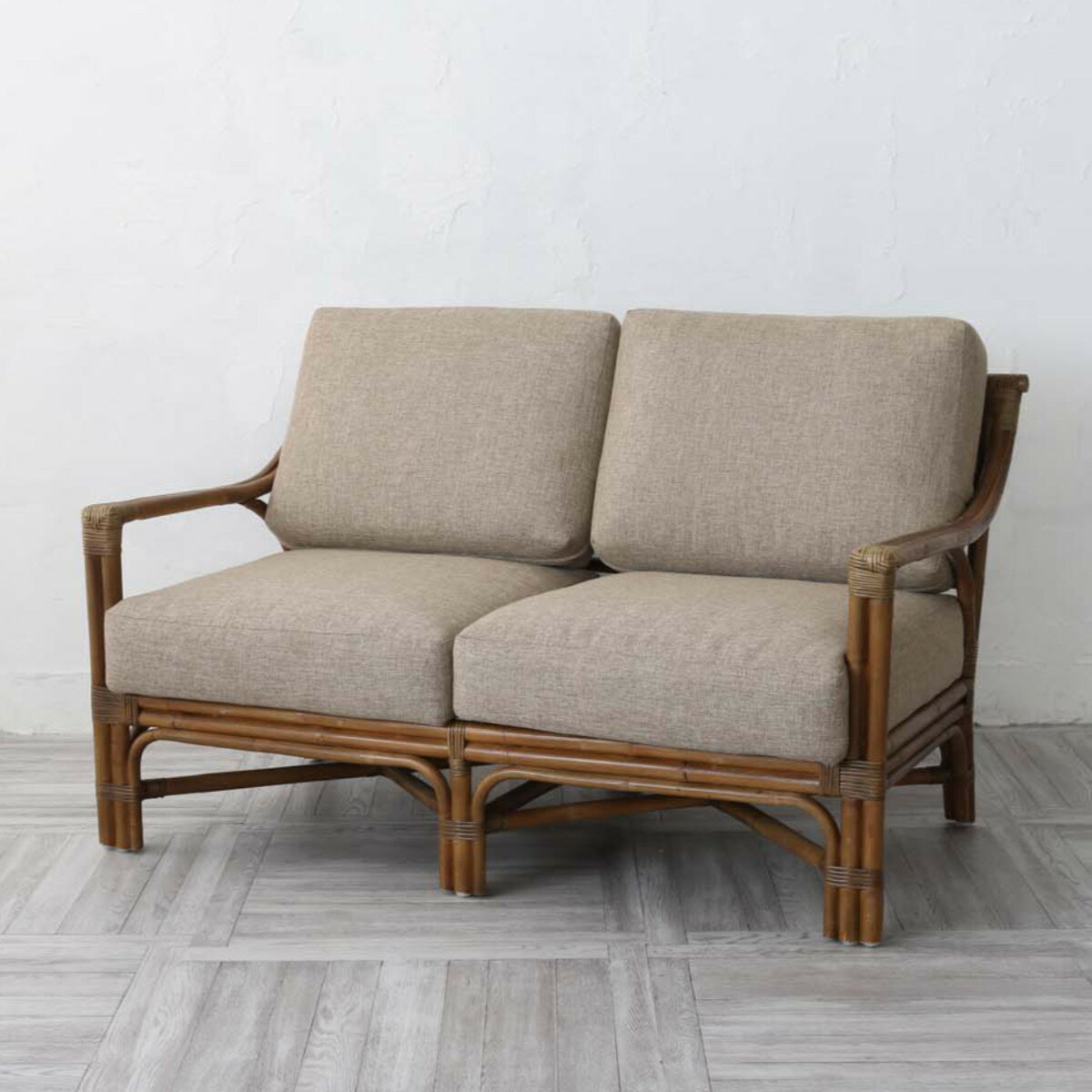 籐 ソファ 2人掛け クッション付 アジアン家具 Breeze 幅122cm （ 開梱設置 ラタン  ...