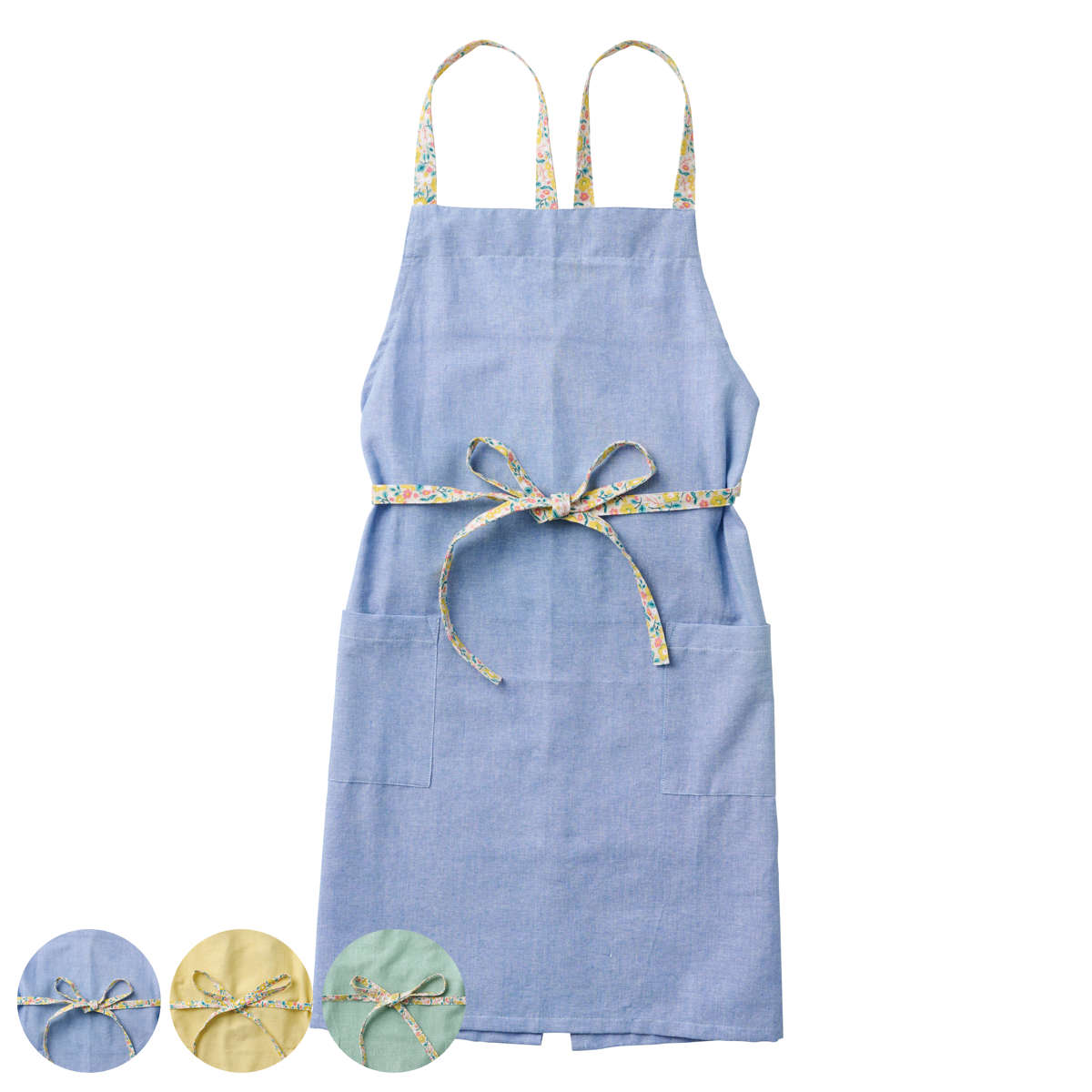 エプロン habituel アビチュアル フラワーストリング 綿100％ （ キッチンエプロン ポケット付き 無地 ..