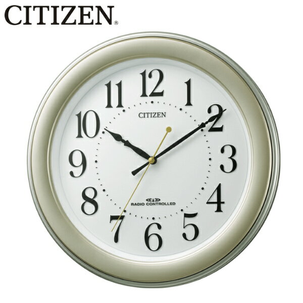 掛け時計 電波時計 シチズン CITIZEN ゴールドメタリック （ 送料無料 壁掛け時計 アナログ 時計 インテリア 雑貨 立体構造 凸文字 見やすい 壁掛け とけい クロック 掛け かけ時計 電波 連続秒針 リビング ダイニング 施設 ）