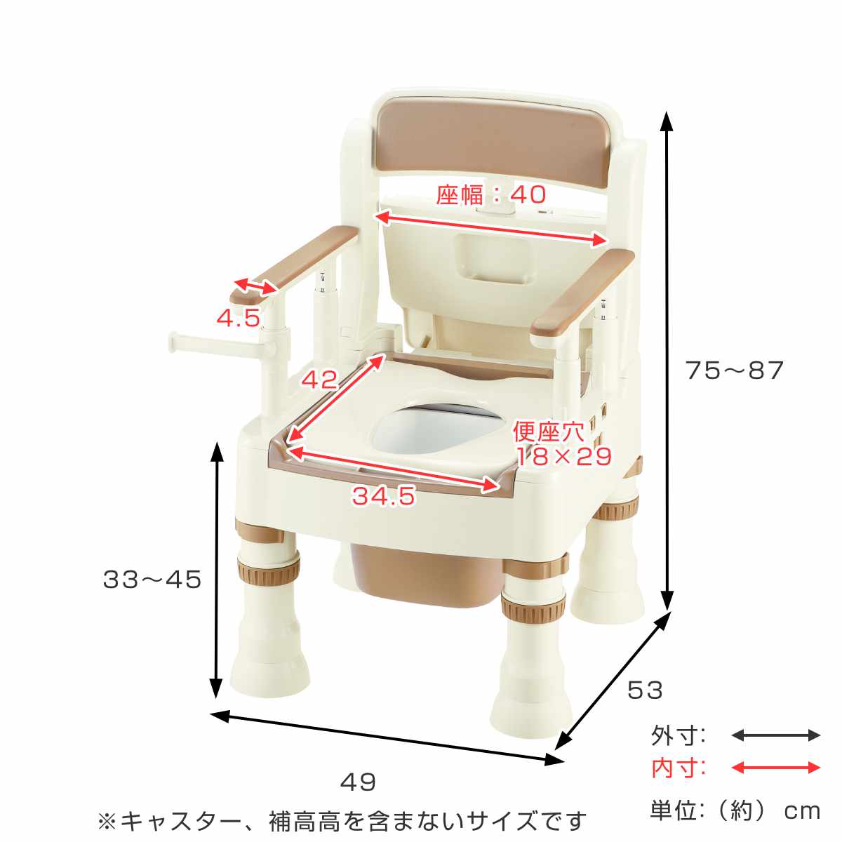 ポータブルトイレ きらく MS型 （ 介護トイレ 背もたれ型 バケツ付き 簡易トイレ 介護用トイレ 非常用トイレ 介護用品 リッチェル キャスター 収納 ペーパーホルダー 付き 肘置き 背もたれ 介護用 福祉 排泄関連用品 トイレ 防災 ） livingut-10242061 リビングート 楽天市場店 サンプル画像2