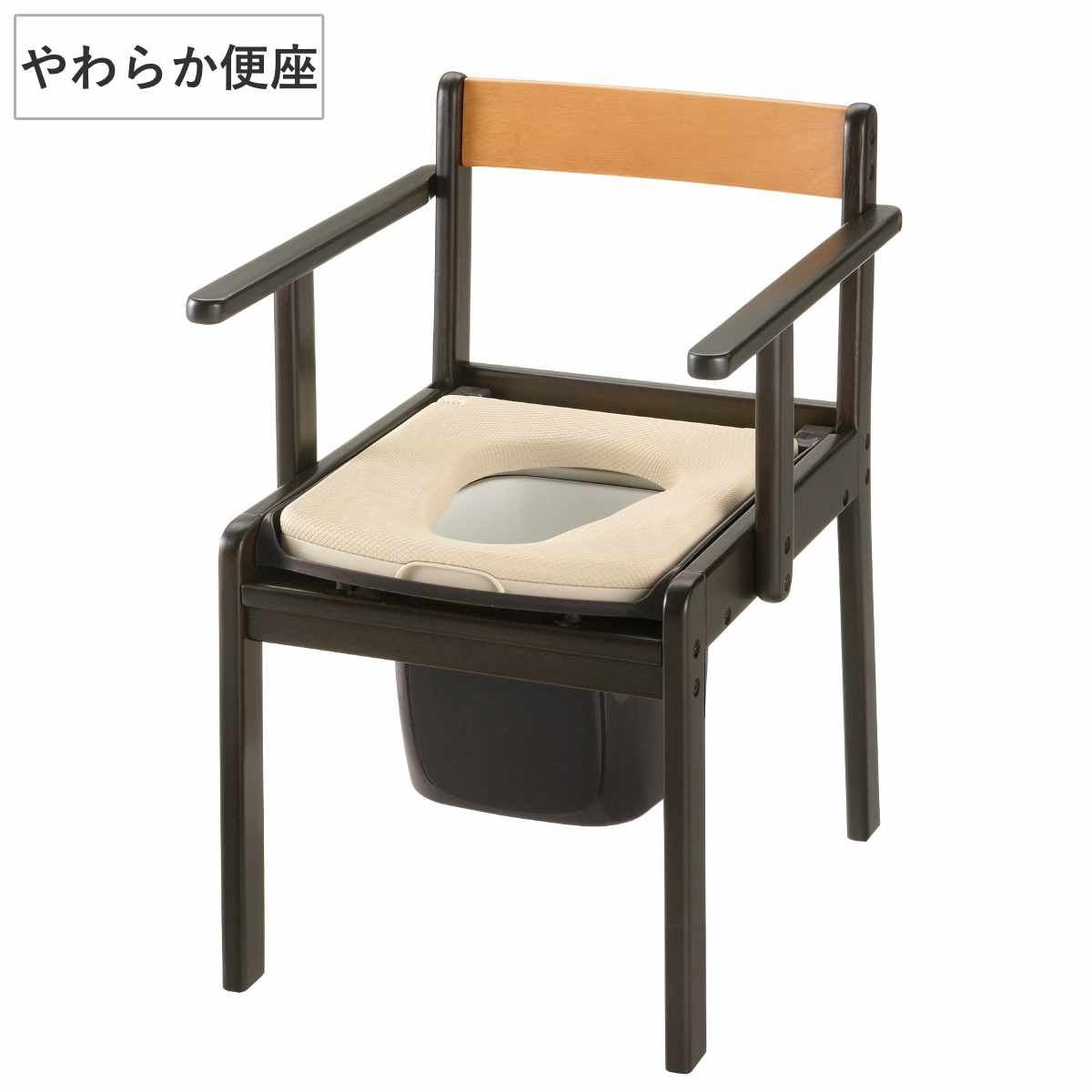 ポータブルトイレ 木製きらく 軽～いトイレ やわらか便座 （ 介護 トイレ 介護用トイレ 簡易トイレ 排泄 コンパクト バケツ付き 介護用 リッチェル 木製 背もたれ 肘置き 蓋付き 高齢者 自助具 排泄介助 介護用品 インテリア ） livingut-10243039 リビングート 楽天市場店 パッケージ画像