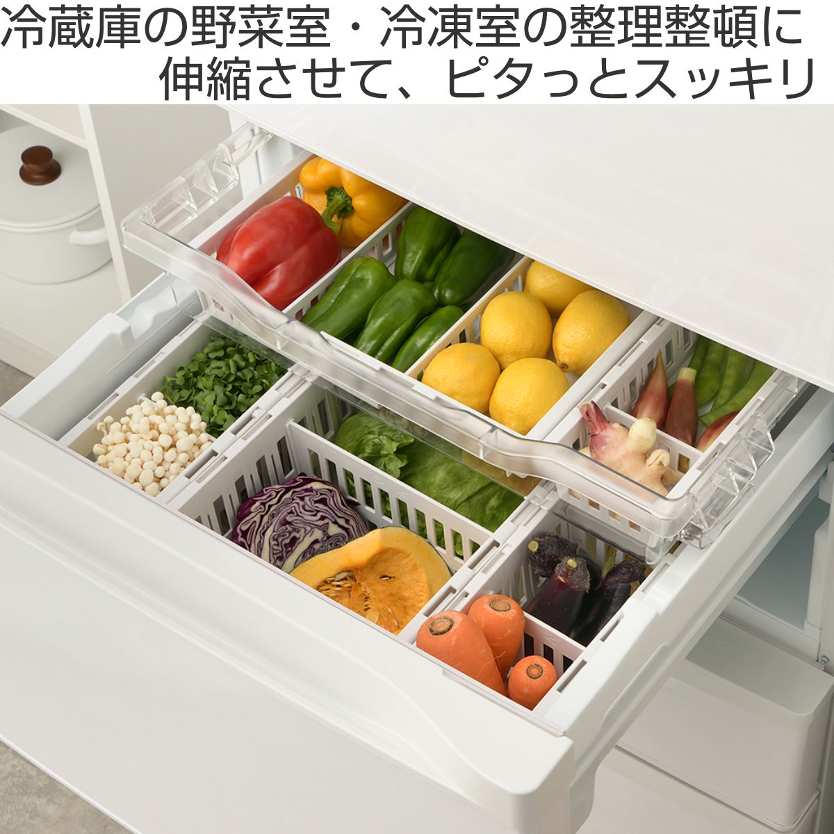 冷蔵庫収納 トトノ 野菜・冷凍庫 伸縮ストッカー浅型 スリム （ 伸縮 冷凍庫収納 ...