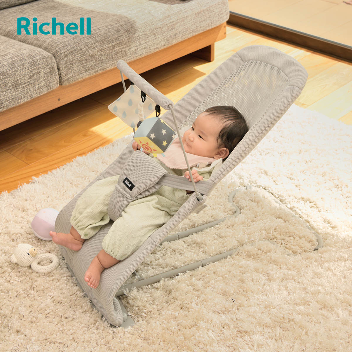 バウンサー バウンシングシート おもちゃ付 G メッシュシート 1ヶ月～ （ ベビーバウンサー リッ ...