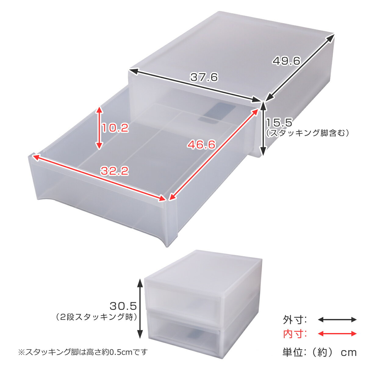 収納ケース スタックシステムケース ワイド S 約 幅37.6×奥行49.6×高さ15.5cm 3個セット （ 収納 引き出し 衣類 ワイシャツ 衣装ケース クローゼット 積み重ね ケース 収納ボックス タオル チェスト プラスチック 靴下 下着 小物 ）