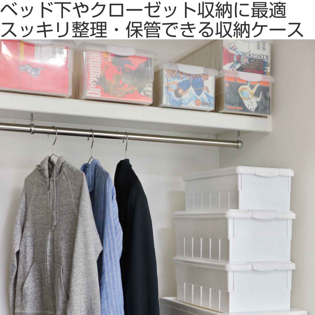 ビデオ＆ブックケース 4個セット 幅25.9×奥行46.8×高さ16.9cm 収納ボックス （ コミック 漫画 ビデオ DVD ブルーレイ マンガ 本 収納 ボックス ケース メディア収納 フタ付き プラスチック 日本製 積み重ね 収納ケース A5 保管 ） livingut-10193801 リビングート 楽天市場店 サンプル画像2