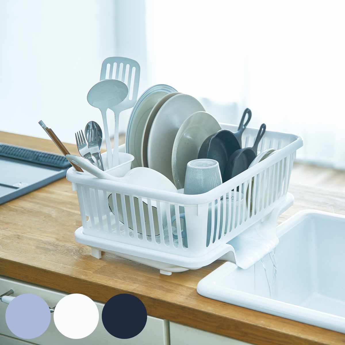 水切りかご 縦型 カトラリーポケット付き （ 日本製 水切りラック プラスチック 水切りバスケット 水切..