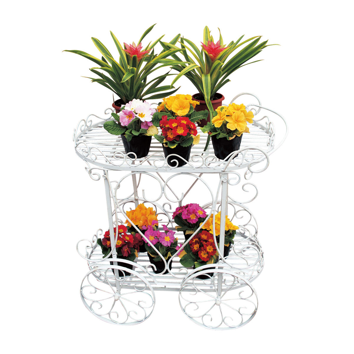フラワーワゴン 2段 車輪 （ フラワースタンド ワゴン 花台 フラワーラック プランタースタンド 飾り ..